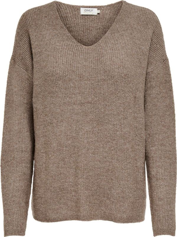 Only - ONLCAMILLA V-Neck L/S Pullover KNT NOOS - Kleur: Caribou - Materiaal: Melange