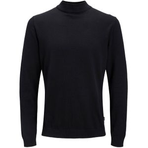 JACK & JONES Basic knit mock neck slim fit, heren pullover katoen met turtleneck, zwart