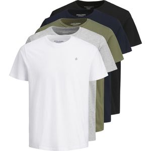 JACK & JONES - JORJXJ T-Shirt - Wit - 100% Katoen - Verpakking van 5 Stuks