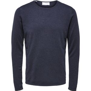 Selected - Rocks Knit Crew Neck - Sweater - Blauw - Katoen/Tencel