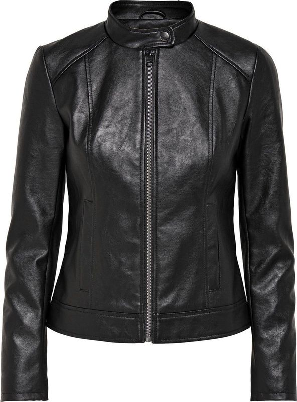 Jasje in similileer, opstaande kraag JDY. Imitatie leer materiaal. Maten 34 FR - 32 EU. Zwart kleur