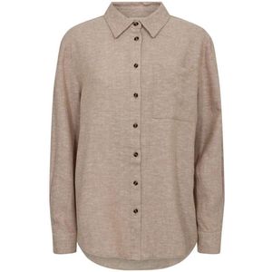 Blouse - Sand Melange - Linnenmix - Borstzak - Ronde Hals