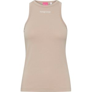 THEJOGGCONCEPT JCSIMONA Tanktop - Dames Top Korte Mouw Shirt Basic met opschrift Slim Fit, Doeskin (151308), M