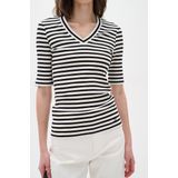 InWear - Gestreept V-hals T-shirt - Zwart/Wit - Dames