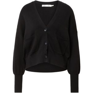 InWear - Gebreide Trui - Zwart - Katoen - V-hals - Met Zakflappen