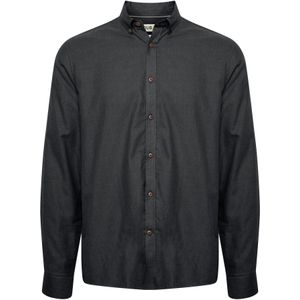 Solid Gemêleerd Regular Fit Overhemd Zwart