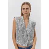 Sofie Schnoor - Mouwloos Damesjack - Blazer - Zilver - Pailletten