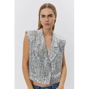 Sofie Schnoor - Mouwloos Damesjack - Blazer - Zilver - Pailletten