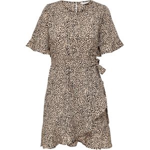 ONLY Onlnew Olivia S/S Short Wrap Dress WVN wikkeljurk voor dames, Silver Mink/Aop: lina Small Leo, XS