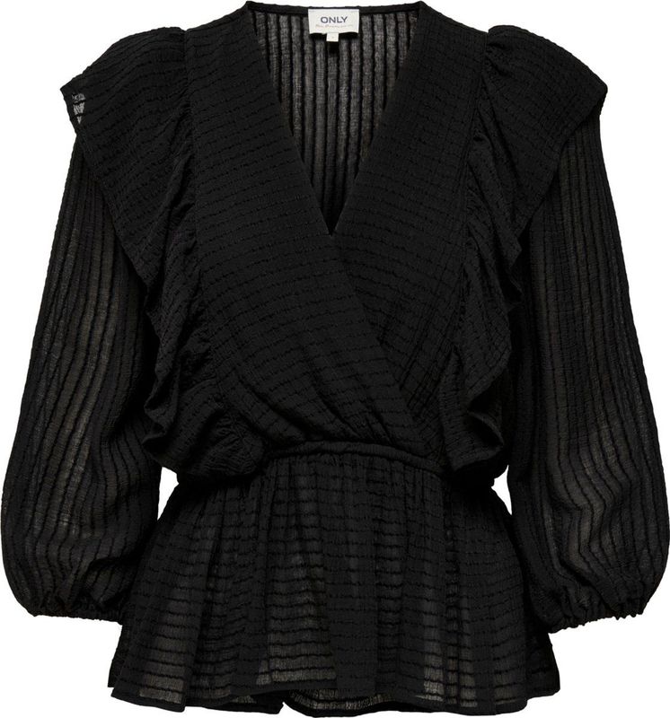 Blouse - V-hals - 3/4 Mouwen - Ruches - Viscose/Nylon