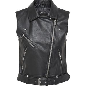 Kunstleder - Vest - Zwart - Volledig Gevoerd - Bikerkraag - Asymmetrische Rits