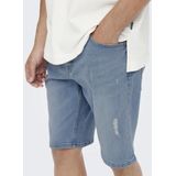 Denim Shorts - Blauw - Katoen - Mid Waist - Knielengte