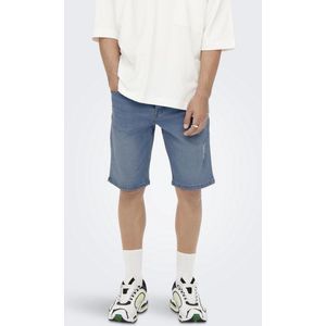 Denim Shorts - Blauw - Katoen - Mid Waist - Knielengte