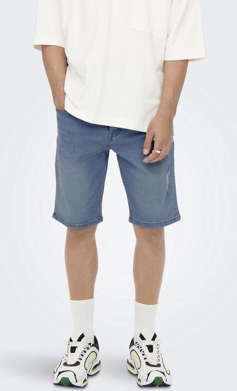 Denim Shorts - Blauw - Katoen - Mid Waist - Knielengte