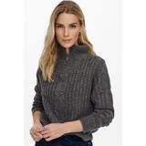 Pullovers - Donkergrijs Melange - Hoog Sluiten Kraag - Lange Mouwen - Gebreide Boord