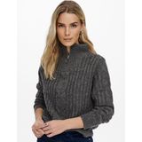 Pullovers - Donkergrijs Melange - Hoog Sluiten Kraag - Lange Mouwen - Gebreide Boord