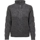 Pullovers - Donkergrijs Melange - Hoog Sluiten Kraag - Lange Mouwen - Gebreide Boord