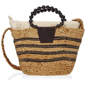 PIECES Dames PCVERA SMALL Jute Bag SWW tas, Nature/Stripes: Zwart, One Size