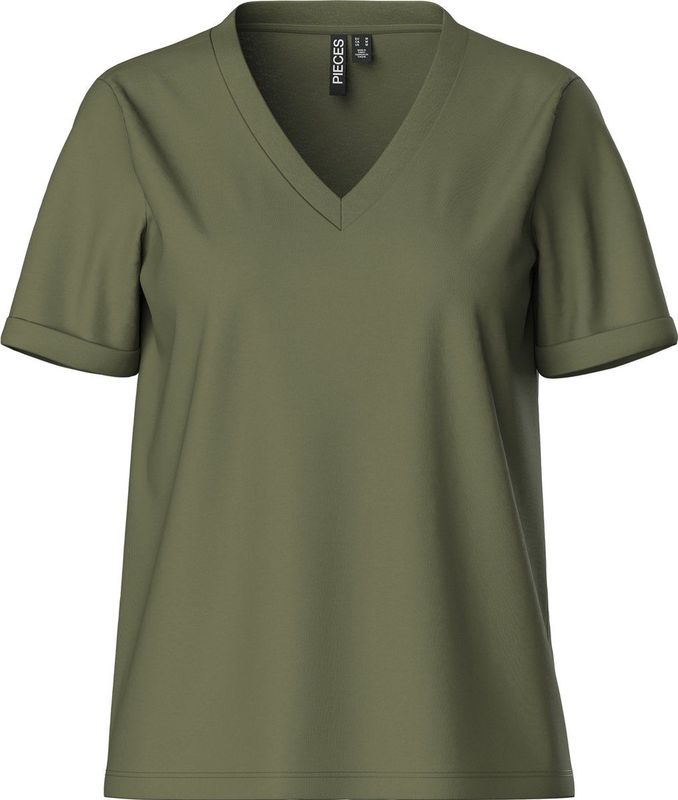 Pieces T-shirt Pcria Ss V-neck Solid Tee Noos Bc 17120455 Deep Lichen Green Dames