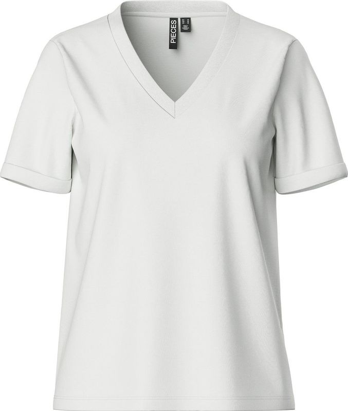 Pieces T-shirt Pcria Ss V-neck Solid Tee Noos Bc 17120455 Bright White Dames