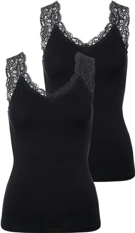 Pieces 2-Pack dames hemd kant - Lace Top - Barbera - XS - Zwart.
