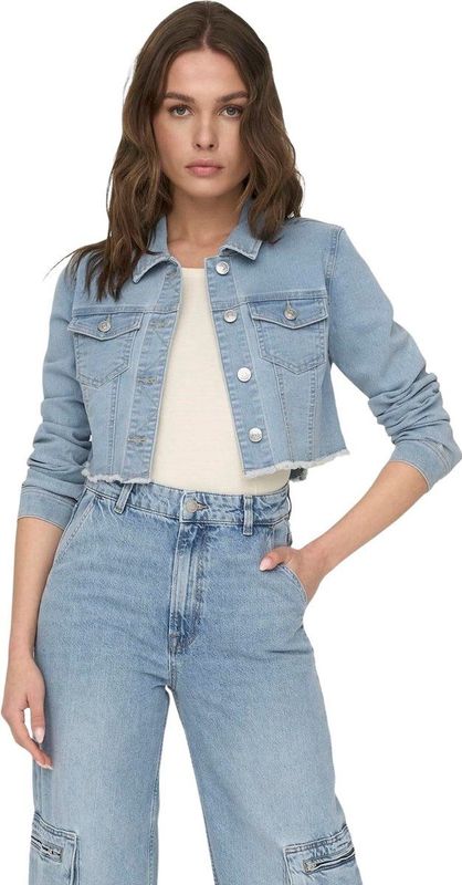 Denim Jas - Blauw - Katoen - Cropped Met Borstzakken
