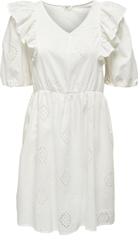 ONLY - ONLIRMA SS DRESS WVN - Jurk - Zwart - Jersey - Borduurdetails en Ruffles