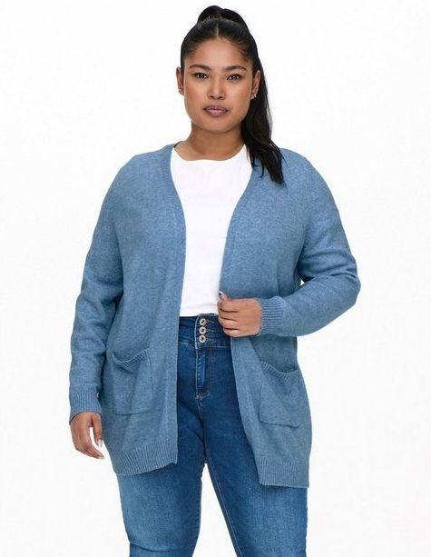 ONLY CARMAKOMA - Vest - Groen - Split Hals - Lange Mouwen - Regular Fit