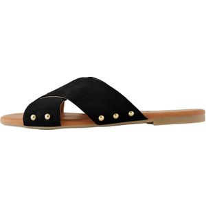 Muiltjes 'Vuma' - Effen - Suède - Blokhak - Open Toe - Slip-On