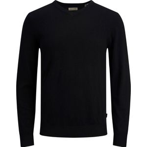 JACK & JONES Emil knit v-neck slim fit, heren pullover viscosemengsel met V-hals, zwart