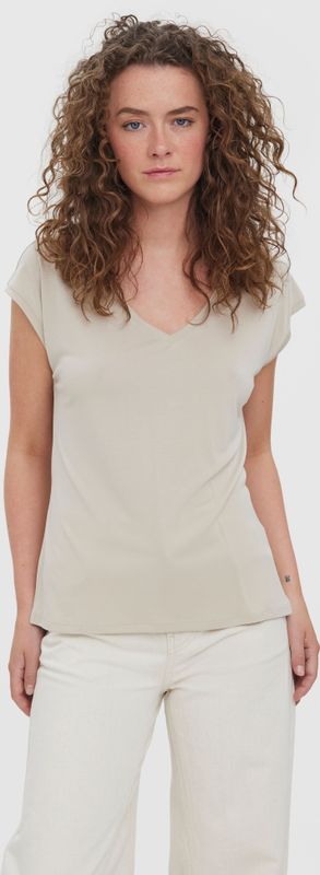 T-shirt - Effen - V-hals - TENCEL™ Modal - Losse Pasvorm - Kwartmouw