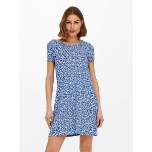 ONLY - Bera - Mini-jurk - Sterk Blauw - Met Korte Mouwen - Witte Bloemen