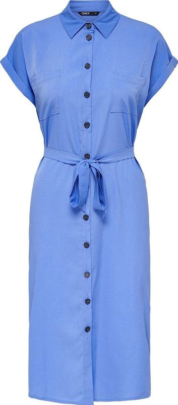 Blousejurk - Korte Mouwen - Midi-lengte - Regular Fit - Riem in Taille