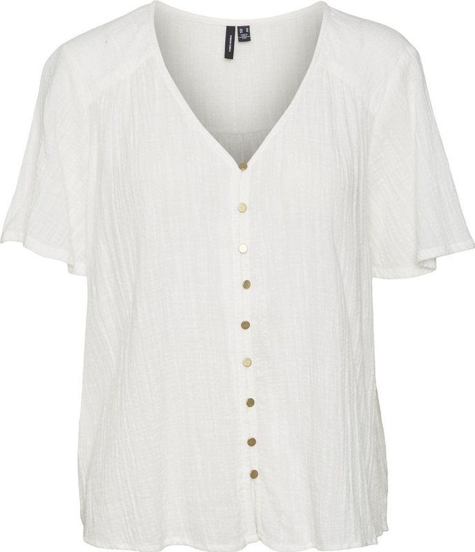 Vero Moda - VMSATINA SS TOP WVN BTQ - Dames T-shirt - Korte Mouwen - V-hals