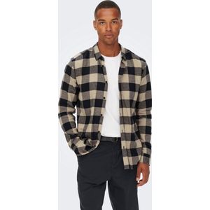 ONLY & SONS - Geruit Hemd - Beige - Donkerblauw - 100% Katoen