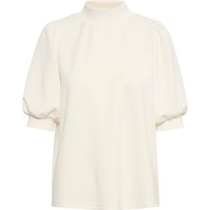 My Essential Wardrobe - Blouse - Beige - Pofmouwen - Hoge Hals