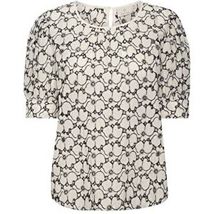 KAFFE Kamacy Damesblouse, korte mouwen, losse pasvorm, Antiek wit/zwart borduurwerk, 32