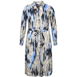 Kaffe Curve Damesjurk, lange mouwen, lang, plus maat, Blue Ikat Print, 44