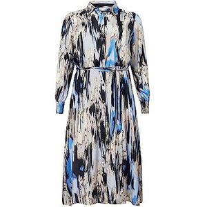 Kaffe Curve Damesjurk, lange mouwen, lang, plus maat, Blue Ikat Print, 48 (L)