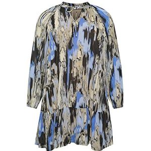 Kaffe Curve Damesjurk, lang, met lange mouwen, lengte over maat, Blue Ikat Print, 48 (L)