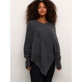 Cream - Poncho - Grijs - Gebreid - Asfalt Melange - Losvallend Ontwerp