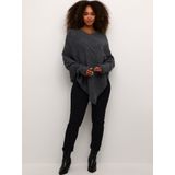 Cream - Poncho - Grijs - Gebreid - Asfalt Melange - Losvallend Ontwerp