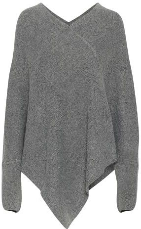 Cream - Poncho - Grijs - Gebreid - Asfalt Melange - Losvallend Ontwerp