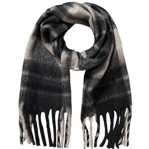 KAFFE Dames sjaal oversized franjes gebreid accessoire check patroon, Zwart Grijs Melange Check, One size