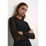 Karen by Simonsen - Deshkb Ls Tee - Mesh Top - Zwart - Lange Mouwen