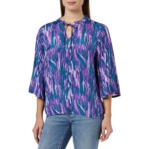 KAFFE Damesblouse, Tie Neck Casual Fit 3/4 Length Mouwen, Elastic Zoom Print, Paarse en blauwe grafische print, 36