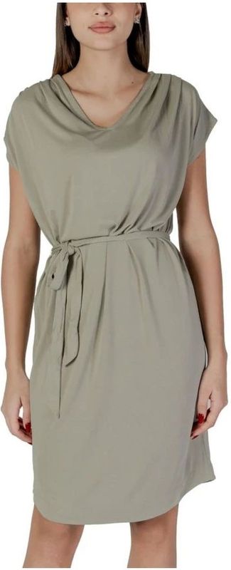 b.young - Lace-Up Plain Short Sleeve Dress - Groen - Dames - Korte Mouw