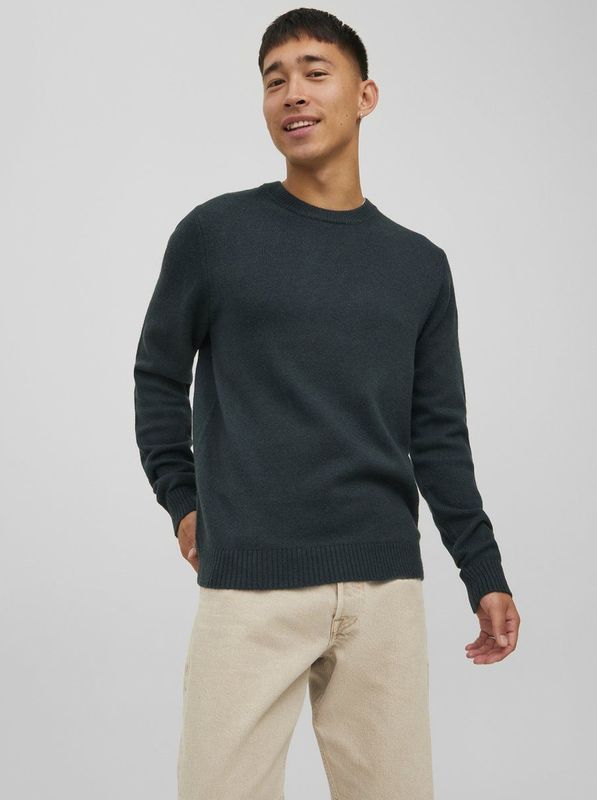 JACK & JONES - Pullover - Groen - Lambswool Knit Crew Neck Slim Fit
