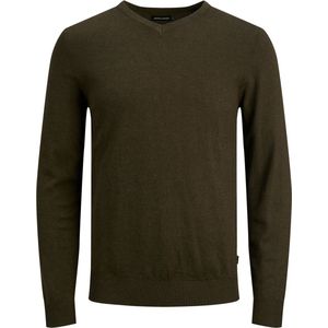 JACK & JONES Emil knit v-neck slim fit, heren pullover viscosemengsel met V-hals, groen melange
