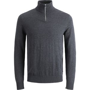 JACK & JONES - Emil Knit Half Zip - Heren Schipperstrui - Donkergrijs Melange